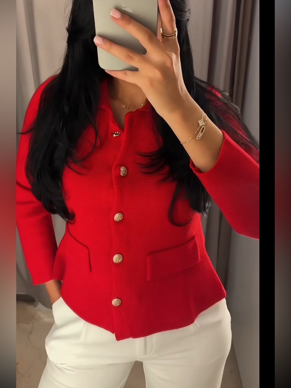 Zara NWT Red knit sweater cardigan with gold buttons - Picture 6 of 6